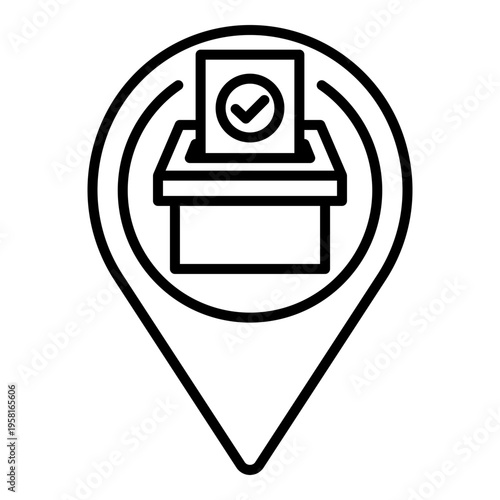 Voting station location pin with ballot box, symbolizing polling place, election location, and voter access