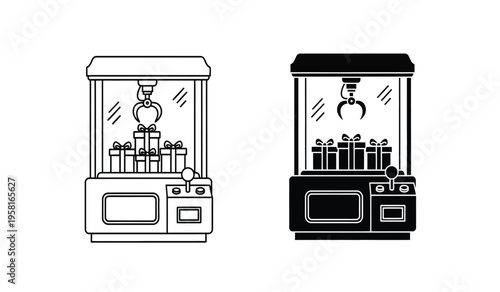Silhouette of two claw machine game consoles side by side