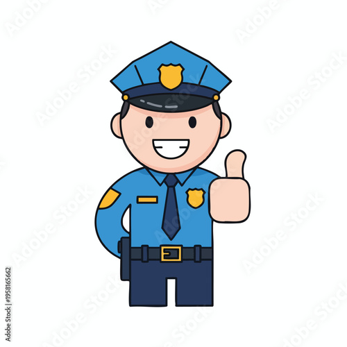 Cartoon police officer in uniform with thumbs up, smiling broadly