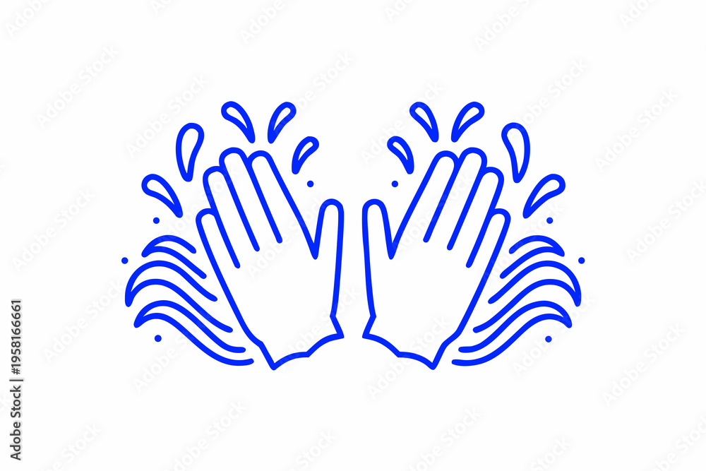 Fototapeta premium Two hands clapping with water splashes in a linear blue style