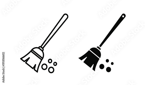 Silhouette of two brooms sweeping dust and dirt