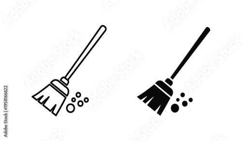 Silhouette of a dustpan and two types of brooms sweeping silhouette