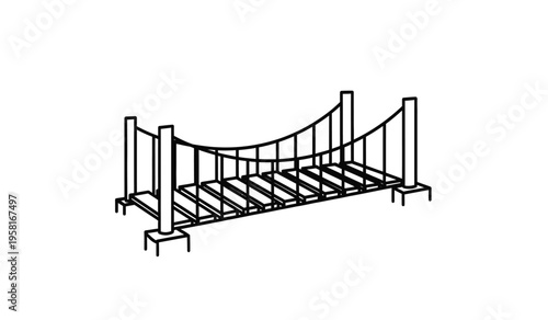 Silhouette of a suspension bridge with a metal grate and cables