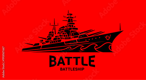 Bilde på lerret Illustration of a Battleship warship sailing the seas, representing naval combat