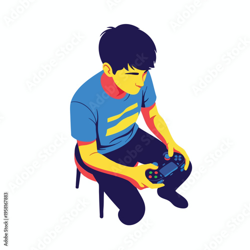 Young person intently playing video games with a controller