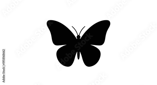 Black Butterfly Silhouette Wings Spread Wide.