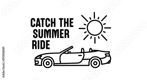 Vector illustration of convertible car with sun and summer text