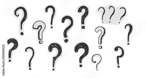 Question mark chalk cut out hand drawn set, crayon texture doodle sketch. Question marks with speech bubbles, punctuation signs for collage