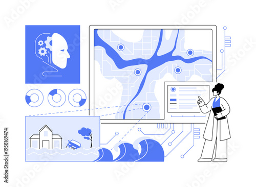 AI-Powered Predictive Flood Mapping abstract concept vector illustration.