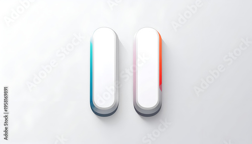 Colorful pause symbol with rounded edges isolated on clean white backdrop casting shadows