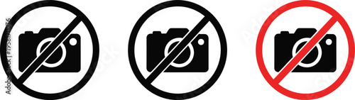 Prohibited camera icons in black and red design