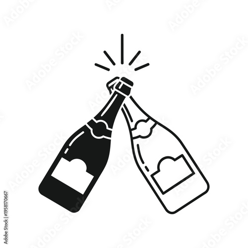 Two bottles clinking together in celebration with a burst of excitement