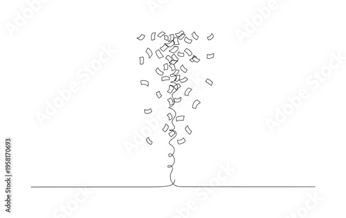 Triumphant Confetti. Minimalistic one-line drawing confetti raining down as a symbol of victory and celebration, continuous single black line on