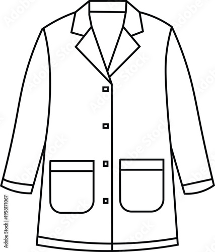 Line drawing of a long sleeve button up shirt with collar and pockets  simple fashion illustration of a jacket with buttons and two pockets