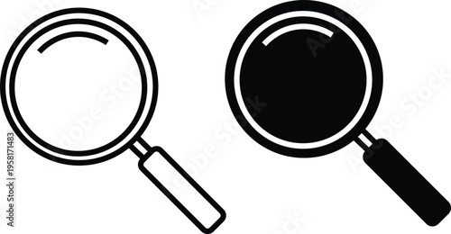 Magnifying glasses icons with handles on white background  simple line style
