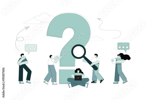 FAQ. Question. People around the question mark are looking for an answer. A solution to a problem, a question.eps