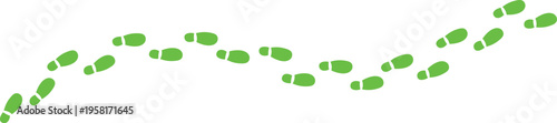Green footprints on white background in a wavy line pattern  foot marks trail  green footprints going up