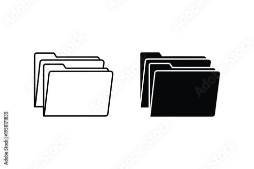 Black and white folder icons in a simple line art style