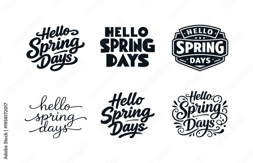 Fototapeta premium Hello Spring Days. Set lettering. harmonious lettering variations of the same emblematic concept, each with different artistic interpretation (Bold
