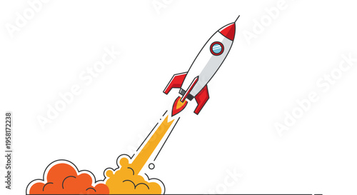 Rocket Ship Blasting Off into Space.