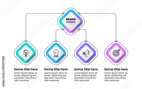 Infographic template. 4 connected squares with icons