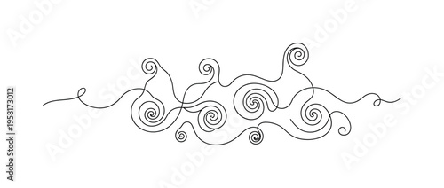 Abstract Reality. Minimalistic one-line drawing floating shapes, spirals, and lines representing unseen metaphysical forces, continuous single black line on