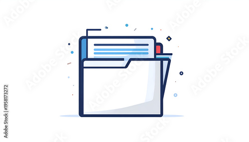Open document folder with blank pages in flat line style; file management design concept