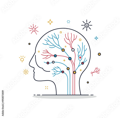 Neuropsychology of the unconscious mind conceptual head silhouette with internal glowing neural networks and abstract imagery symbolizing