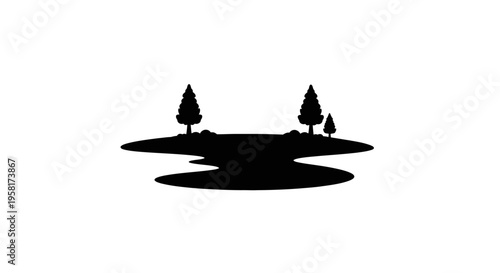 Silhouette of trees on small island.