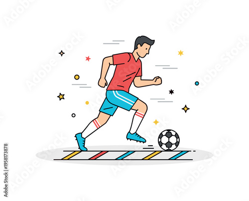 Agility ladder football drill featuring a player stepping quickly through a ground ladder while a soccer ball rests nearby. The scene emphasizes