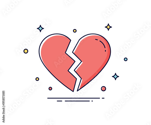 Broken hollow heart symbol a cracked heart shape split into two uneven pieces with an empty center, expressing emotional emptiness and fragile feelings through