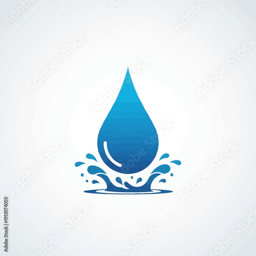 Dynamic blue water droplet making a pristine splash, symbolizing purity, refreshment, and vital natural elements in a clean, elegant graphic illustration