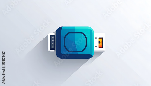 Blue USB drive with connector and shadow on a clean light background storage device