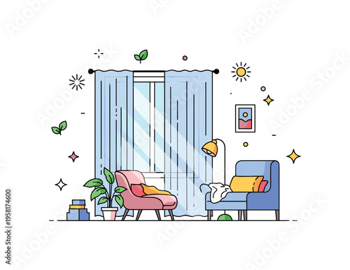 Soft daylight balcony scene with sunlight softly illuminating potted plants and small seating area representing peace, freshness, and gentle natural lighting.