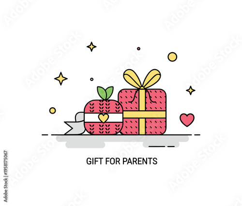 Gift for parents illustrated by a small handmade craft or knitted item presented on a table with a ribbon, highlighting personal effort and emotional value.