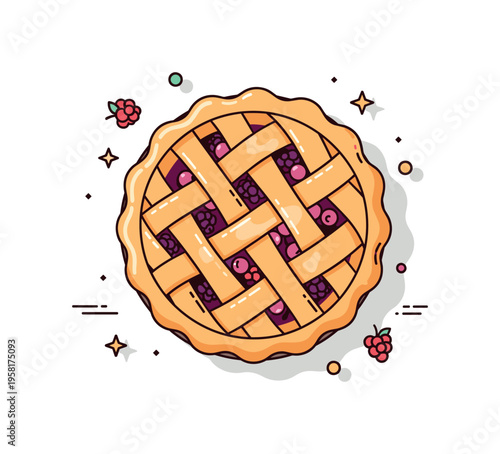 Baking a lattice fruit pie open pie crust with woven pastry strips forming a classic lattice pattern while berries peek through the golden pastry. Minimalist