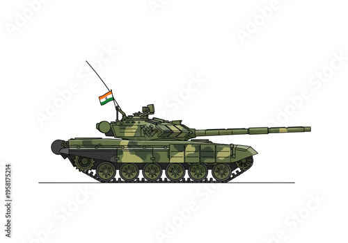 Indian Army T-72 Ajeya Main Battle Tank with Indian Flag.