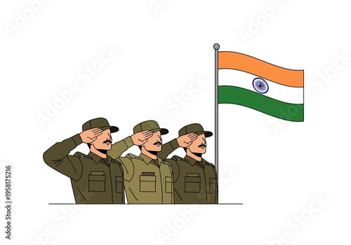 Indian Soldiers Saluting the National Flag with Pride.