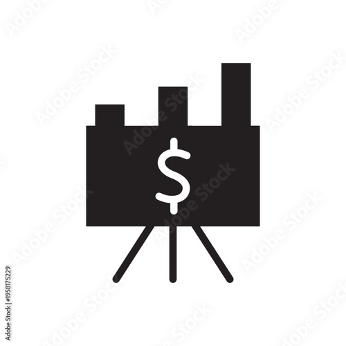 Business Finance Presentation Board Icon – Dollar Symbol Strategy Chart Silhouette Vector Illustration