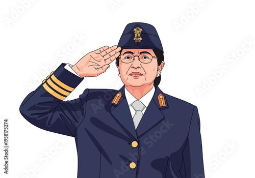 Woman in uniform saluting with respect and pride.