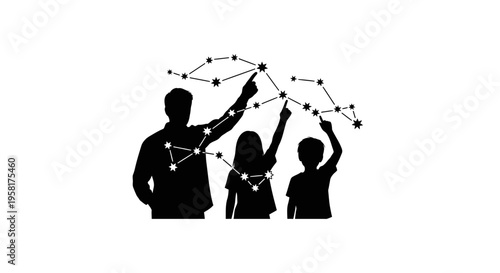 Family looking at star constellation map.