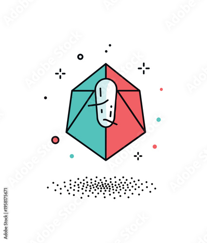 Grainy texture soft shadow effect where a floating geometric shape casts a subtle dotted grain beneath it. The design emphasizes depth, atmosphere, and modern