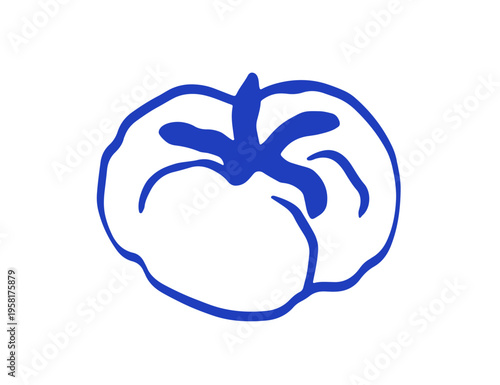 Tomato vegetable, hand-drawn sketch, doodle ink outline drawing. Scribble contour line food. Sketchy whimsical Dolce vita style, flat vector illustration isolated on white background