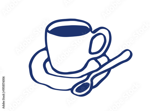 Coffee cup in doodle style, outline sketch drawing. Hot morning drink, breakfast beverage. Hand-drawn espresso. Contoured Dolce vita flat vector illustration isolated on white background
