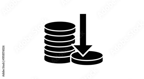 Stack of coins with down arrow.