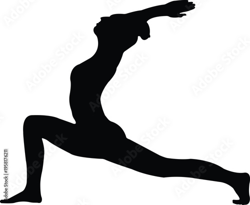 Black silhouette of a woman dancing and doing yoga poses showing fitness beauty and graceful body movement