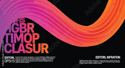 Abstract fluid wave background with vibrant pink and orange gradients, modern 3D liquid flow on black, dynamic motion graphic vector for editorial layout