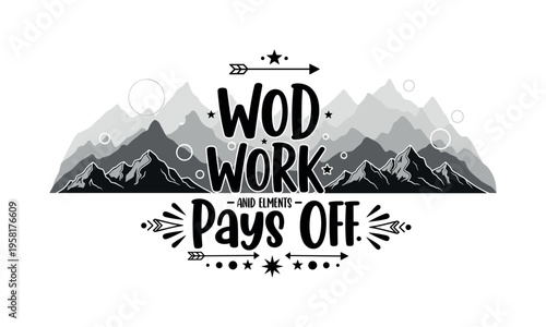 layered mountain silhouettes fading into distance abstract circles lines and geometric blocks symbolizing expansive landscape black and white retro mountain