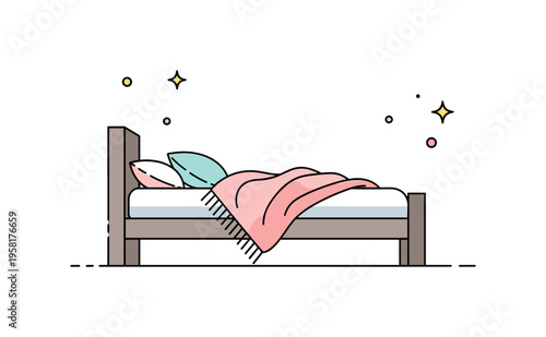 Textured blanket styling on a bed adding depth and comfort to a minimalist bedroom space. A soft throw draped casually across the mattress with a small pillow