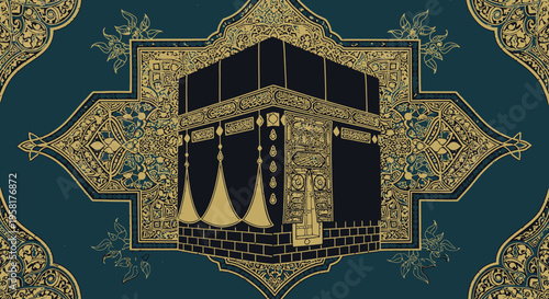 Kaaba Islamic Holy Black Cube Structure.
